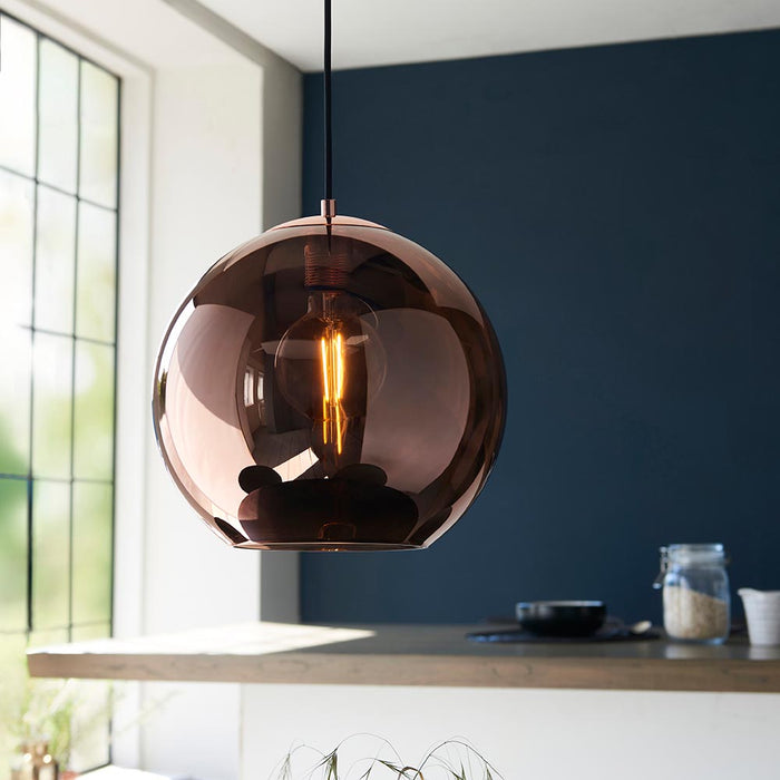 Boli Copper Mirrored Glass Shade Pendant Ceiling Light In Marr Black