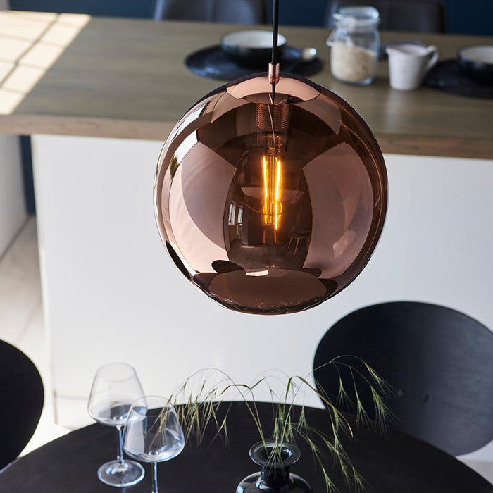 Boli Copper Mirrored Glass Shade Pendant Ceiling Light In Marr Black