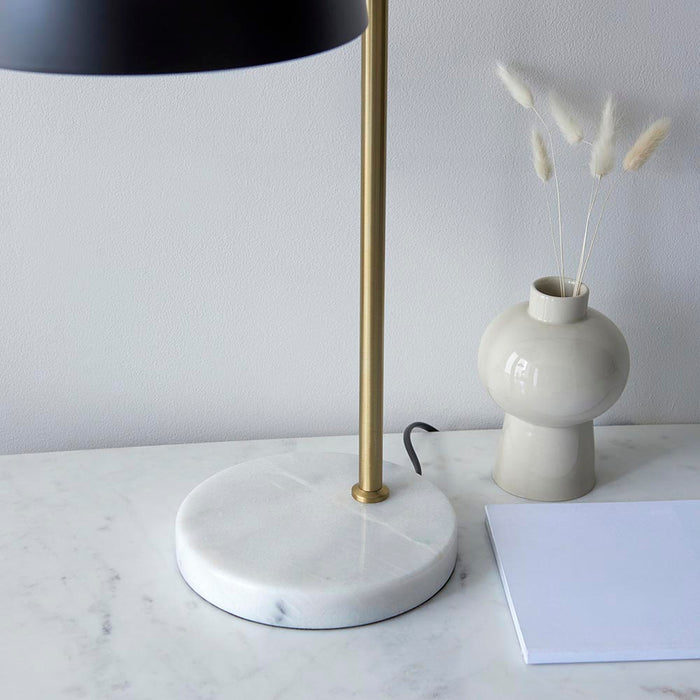 Buchanan Matt Black Shade Task Table Lamp With White And Grey Marble Base