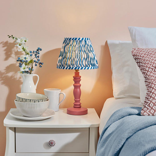 Bibury And Ripple 20cm Marlin Blue Fabric Shade Table Lamp In Satin Pink Clay