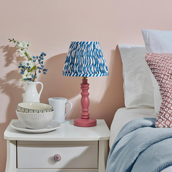 Bibury And Ripple 20cm Marlin Blue Fabric Shade Table Lamp In Satin Pink Clay