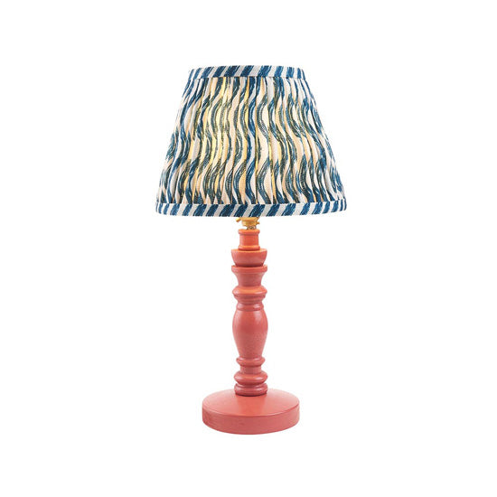 Bibury And Ripple 20cm Marlin Blue Fabric Shade Table Lamp In Satin Pink Clay