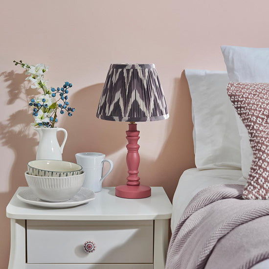 Bibury And Zigzag 20cm Pearl Grey Fabric Shade Table Lamp In Satin Pink Clay