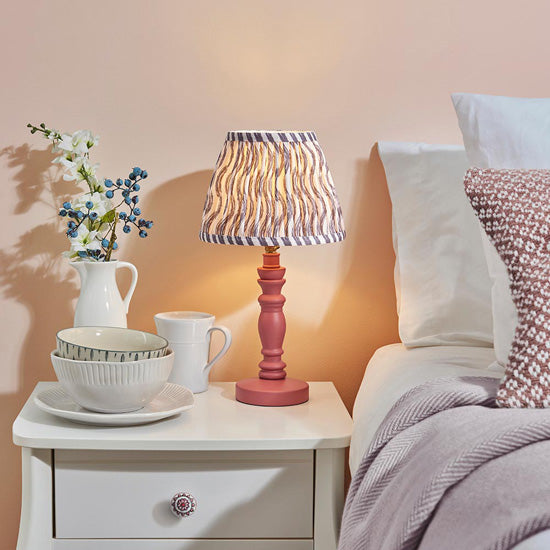 Bibury And Ripple 20cm Pearl Grey Fabric Shade Table Lamp In Satin Pink Clay