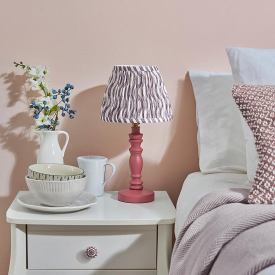 Bibury And Ripple 20cm Pearl Grey Fabric Shade Table Lamp In Satin Pink Clay