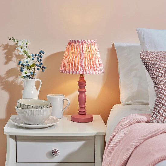 Bibury And Ripple 20cm Coral Pink Fabric Shade Table Lamp In Satin Pink Clay