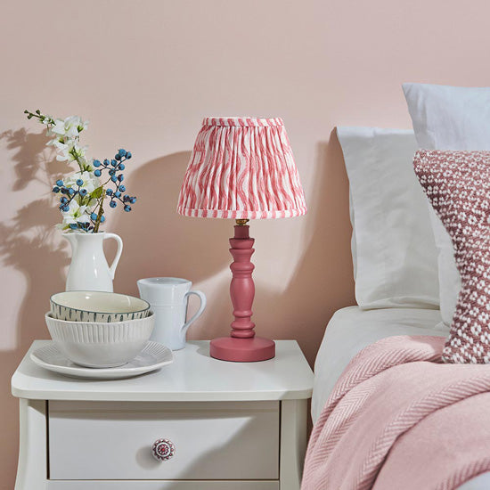 Bibury And Ripple 20cm Coral Pink Fabric Shade Table Lamp In Satin Pink Clay