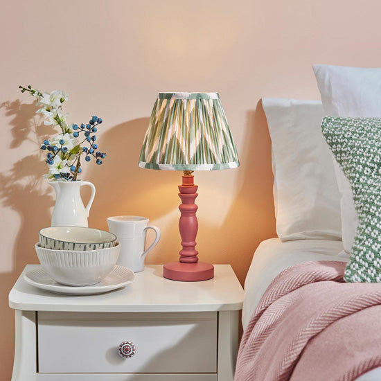 Bibury And Zigzag 20cm Costswold Green Fabric Shade Table Lamp In Satin Pink Clay