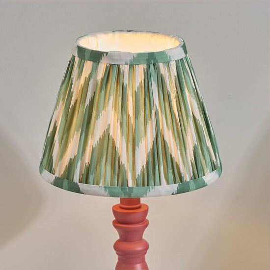 Bibury And Zigzag 20cm Costswold Green Fabric Shade Table Lamp In Satin Pink Clay