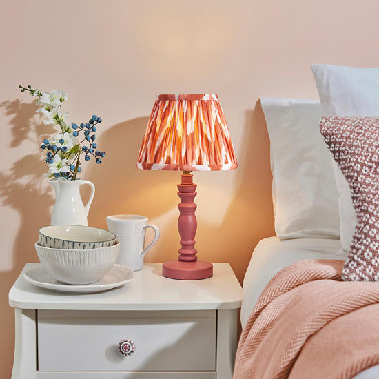 Bibury And Zigzag 20cm Apricot Orange Fabric Shade Table Lamp In Satin Pink Clay