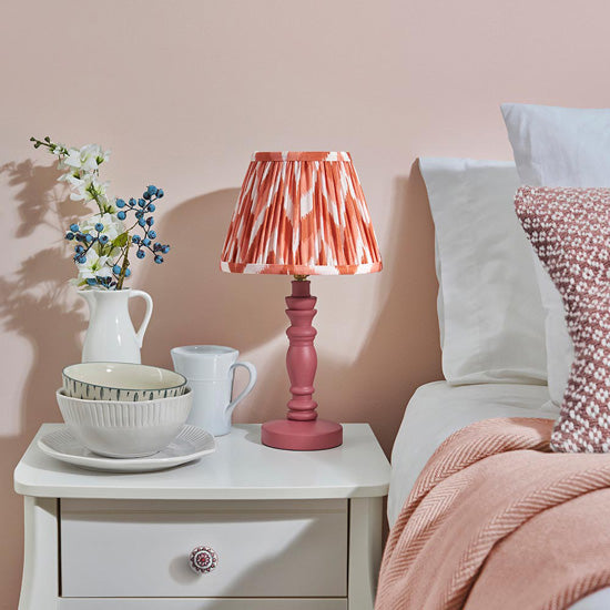 Bibury And Zigzag 20cm Apricot Orange Fabric Shade Table Lamp In Satin Pink Clay