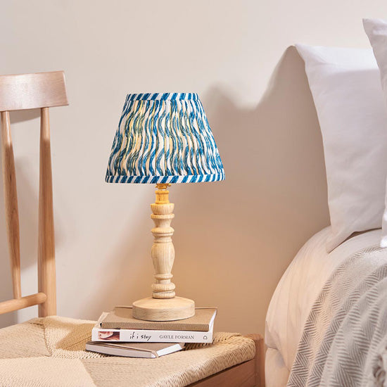 Bibury And Ripple 20cm Marlin Blue Fabric Shade Table Lamp In Natural Ash