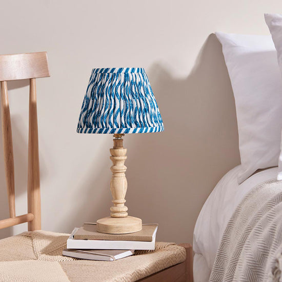 Bibury And Ripple 20cm Marlin Blue Fabric Shade Table Lamp In Natural Ash