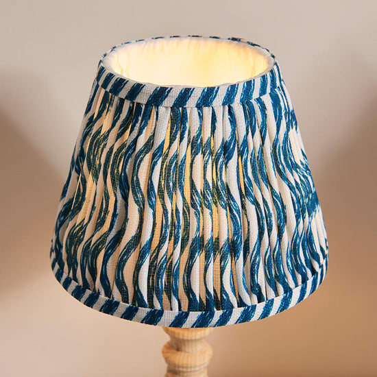 Bibury And Ripple 20cm Marlin Blue Fabric Shade Table Lamp In Natural Ash