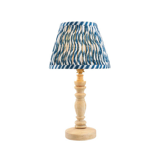 Bibury And Ripple 20cm Marlin Blue Fabric Shade Table Lamp In Natural Ash