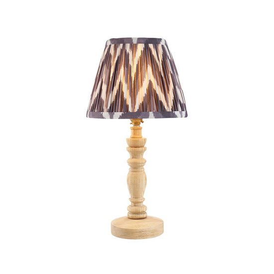 Bibury And Zigzag 20cm Pearl Grey Fabric Shade Table Lamp In Natural Ash