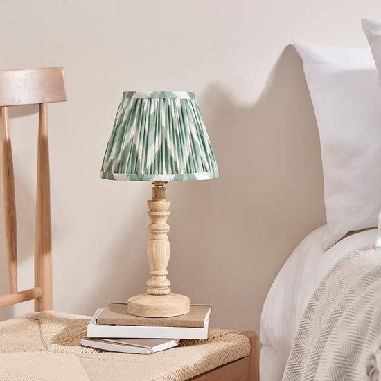 Bibury And Zigzag 20cm Costswold Green Fabric Shade Table Lamp In Natural Ash