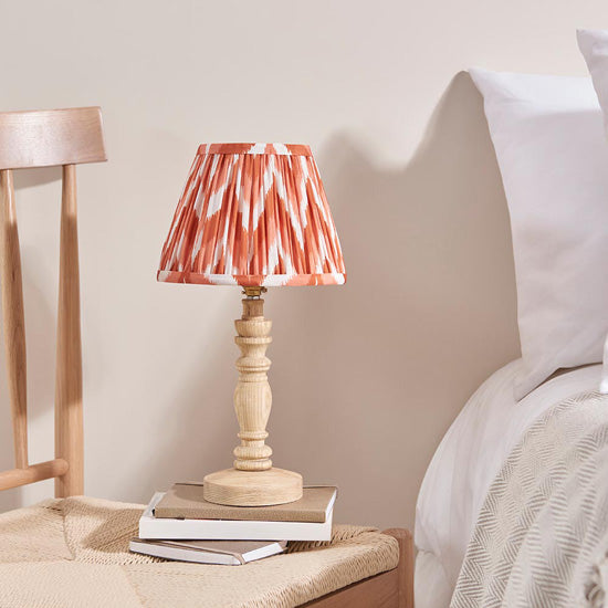 Bibury And Zigzag 20cm Apricot Orange Fabric Shade Table Lamp In Natural Ash