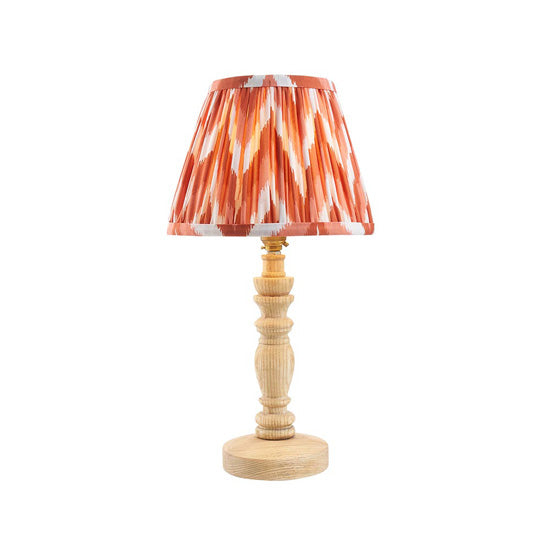 Bibury And Zigzag 20cm Apricot Orange Fabric Shade Table Lamp In Natural Ash