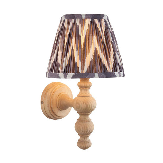 Bibury And Zigzag 20cm Pearl Grey Fabric Shade Wall Light In Natural Ash