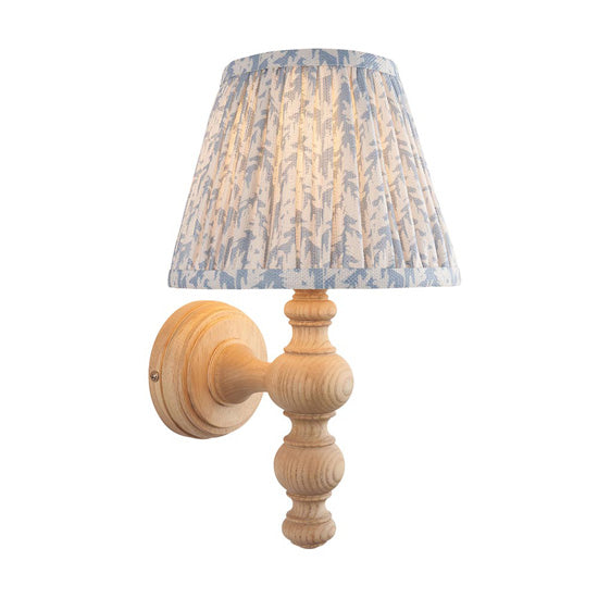 Bibury And Leaf 20cm Shell Bay Blue Fabric Shade Wall Light In Natural Ash