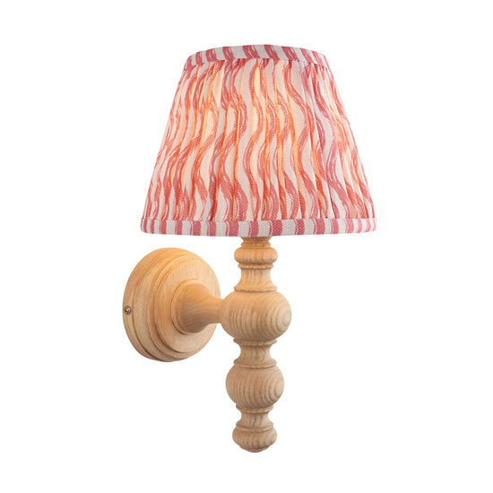 Bibury And Ripple 20cm Coral Pink Fabric Shade Wall Light In Natural Ash