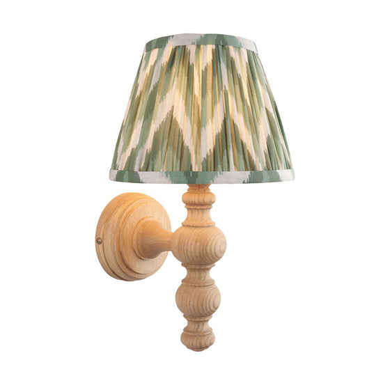 Bibury And Zigzag 20cm Costswold Green Fabric Shade Wall Light In Natural Ash