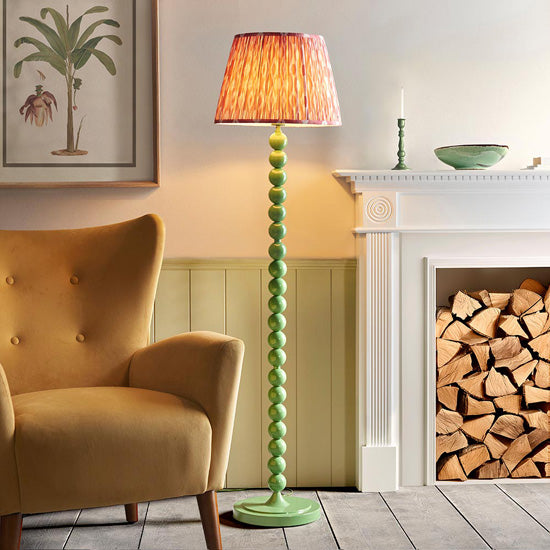 Higgledy And Ikat 40cm Coral Pink Shade Floor Lamp With High Gloss Cotswold Green Base