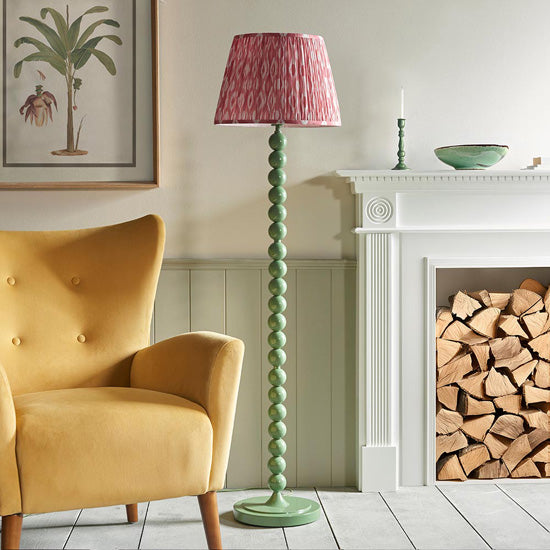 Higgledy And Ikat 40cm Coral Pink Shade Floor Lamp With High Gloss Cotswold Green Base