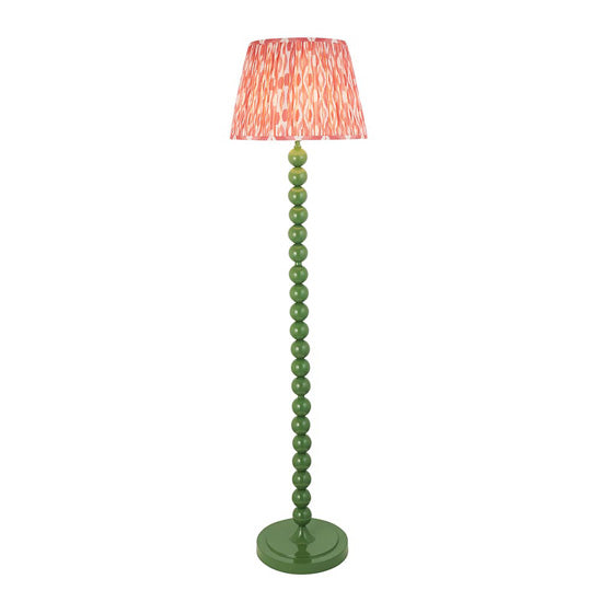 Higgledy And Ikat 40cm Coral Pink Shade Floor Lamp With High Gloss Cotswold Green Base