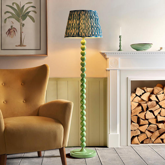 Higgledy And Ikat 40cm Marlin Blue Shade Floor Lamp With High Gloss Cotswold Green Base