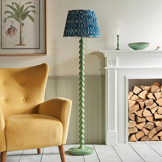 Higgledy And Ikat 40cm Marlin Blue Shade Floor Lamp With High Gloss Cotswold Green Base