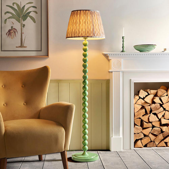 Higgledy And Ikat 40cm Neutral Shade Floor Lamp With High Gloss Cotswold Green Base