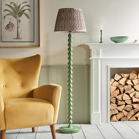 Higgledy And Ikat 40cm Neutral Shade Floor Lamp With High Gloss Cotswold Green Base