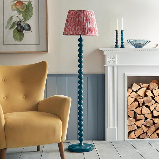 Higgledy And Ikat 40cm Coral Pink Shade Floor Lamp With High Gloss Marlin Blue Base