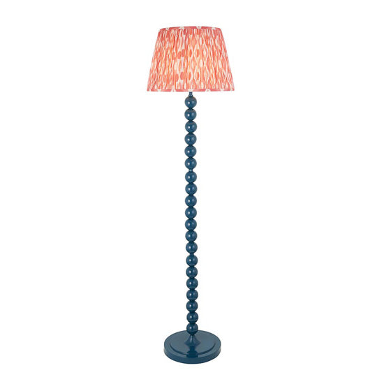 Higgledy And Ikat 40cm Coral Pink Shade Floor Lamp With High Gloss Marlin Blue Base