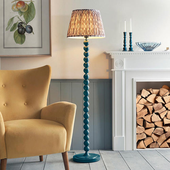 Higgledy And Ikat 40cm Pearl Grey Shade Floor Lamp With High Gloss Marlin Blue Base