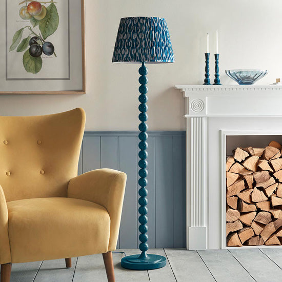 Higgledy And Ikat 40cm Marlin Blue Shade Floor Lamp With High Gloss Marlin Blue Base