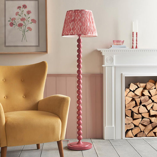 Higgledy And Ikat 40cm Coral Pink Shade Floor Lamp With High Gloss Pink Clay Base