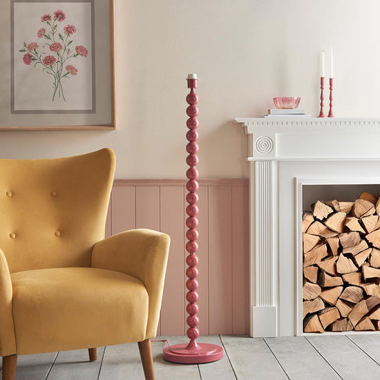 Higgledy And Ikat 40cm Coral Pink Shade Floor Lamp With High Gloss Pink Clay Base