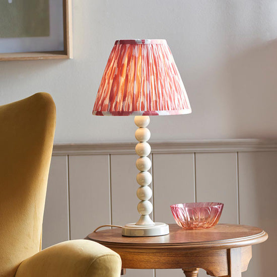 Higgledy And Ikat 25cm Coral Pink Shade Table Lamp With High Gloss Almond White Base