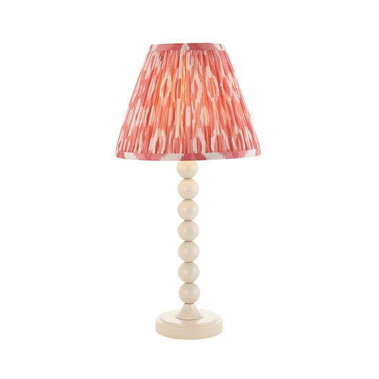 Higgledy And Ikat 25cm Coral Pink Shade Table Lamp With High Gloss Almond White Base