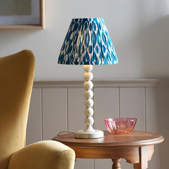 Higgledy And Ikat 25cm Marlin Blue Shade Table Lamp With High Gloss Almond White Base