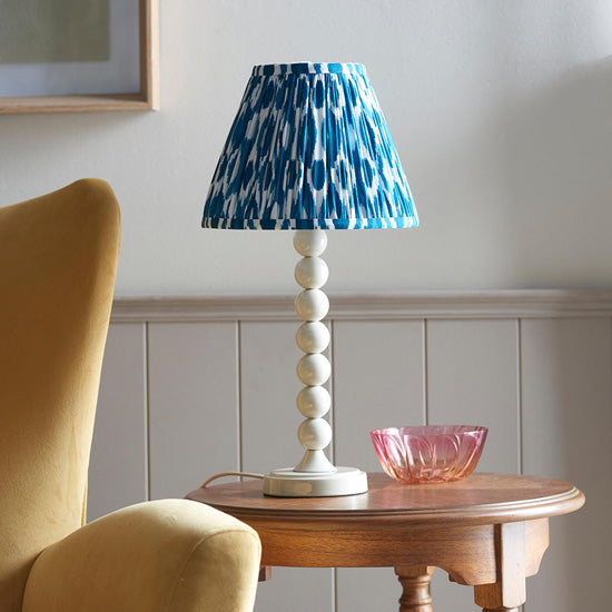 Higgledy And Ikat 25cm Marlin Blue Shade Table Lamp With High Gloss Almond White Base