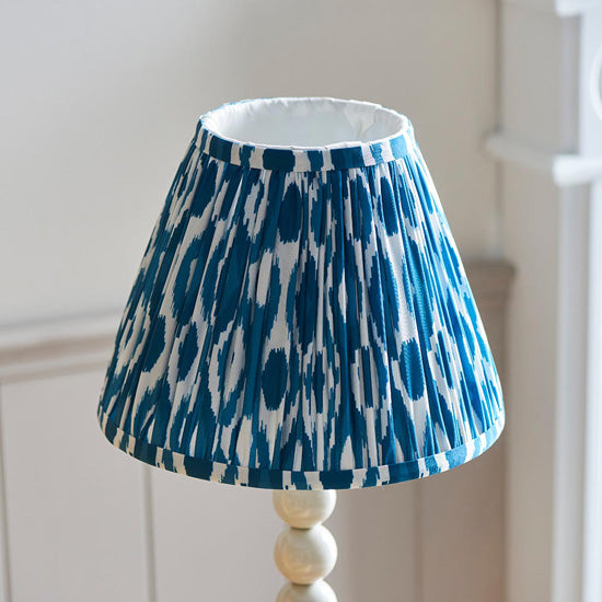 Higgledy And Ikat 25cm Marlin Blue Shade Table Lamp With High Gloss Almond White Base