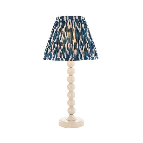 Higgledy And Ikat 25cm Marlin Blue Shade Table Lamp With High Gloss Almond White Base