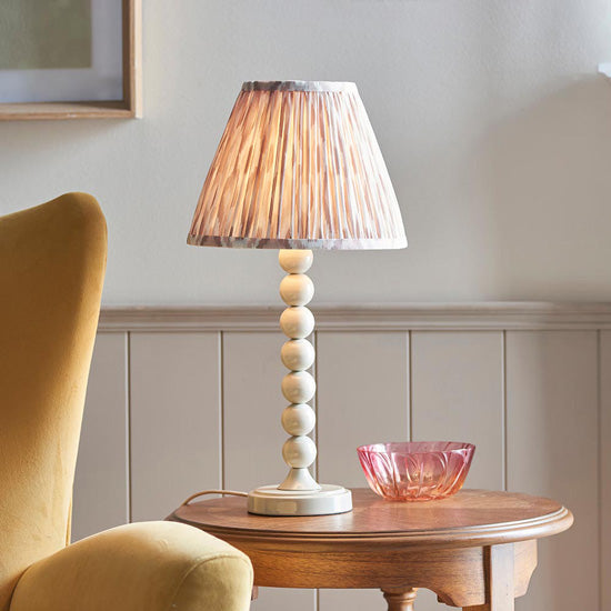 Higgledy And Ikat 25cm Neutral Shade Table Lamp With High Gloss Almond White Base