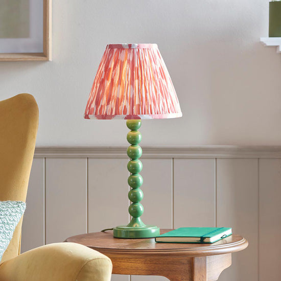 Higgledy And Ikat 25cm Coral Pink Shade Table Lamp With High Gloss Cotswold Green Base