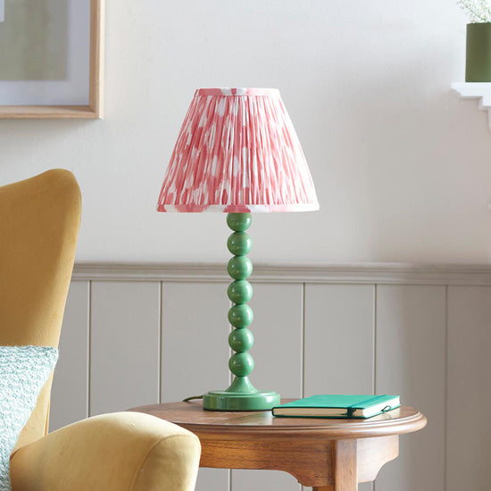 Higgledy And Ikat 25cm Coral Pink Shade Table Lamp With High Gloss Cotswold Green Base