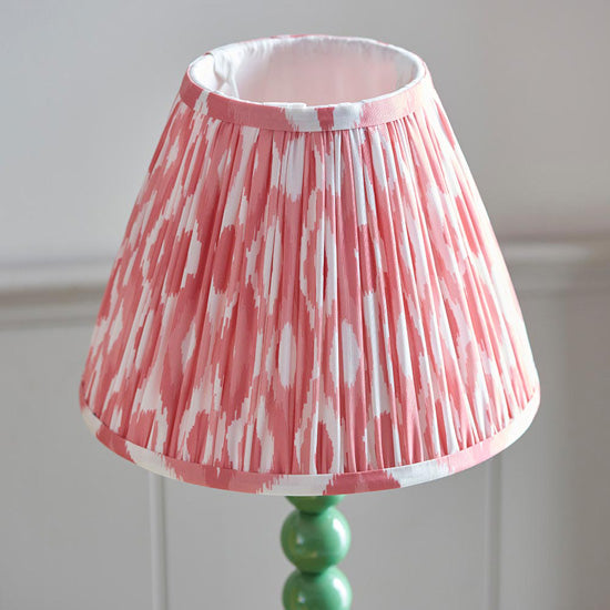 Higgledy And Ikat 25cm Coral Pink Shade Table Lamp With High Gloss Cotswold Green Base